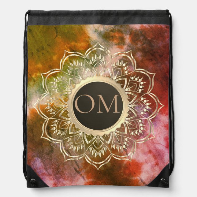 Chic Colorful Tie Dye OM Lotus Mandala   Drawstring Bag (Front)