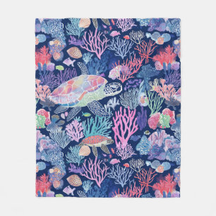 Chic colorful turtle fleece blanket