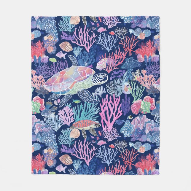 Chic colorful turtle  fleece blanket (Front)