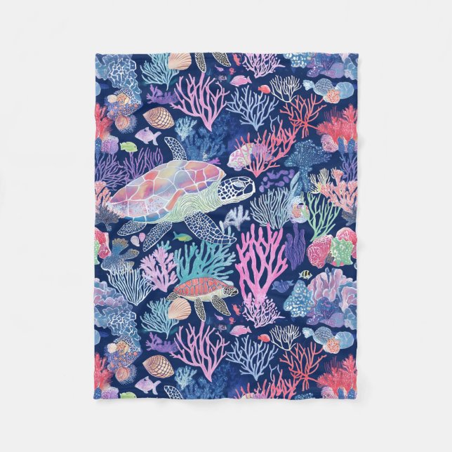 Chic colorful turtle  fleece blanket (Front)