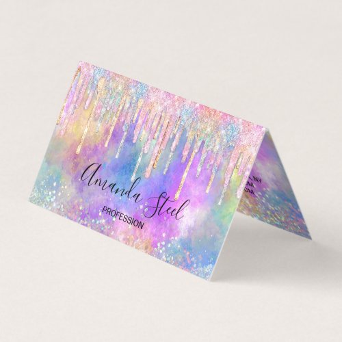 Chic colorful unicorn dripping glitter business card