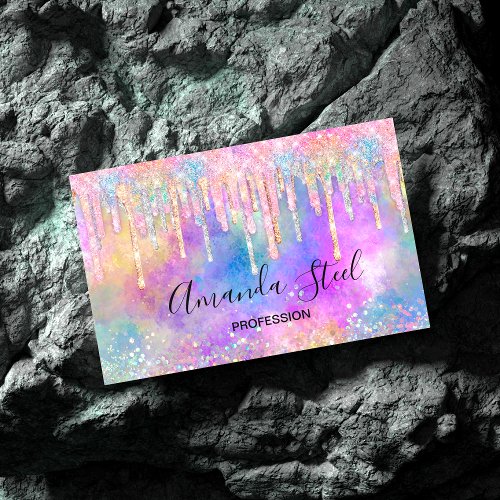 Chic colorful unicorn dripping glitter business card magnet