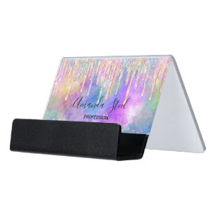 Chic colorful unicorn dripping glitter desk business card holder
