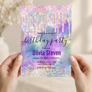 Chic colorful unicorn dripping glitter invitation
