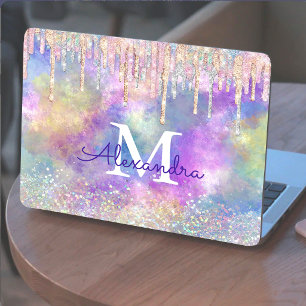 Chic colorful unicorn dripping glitter monogram HP laptop skin