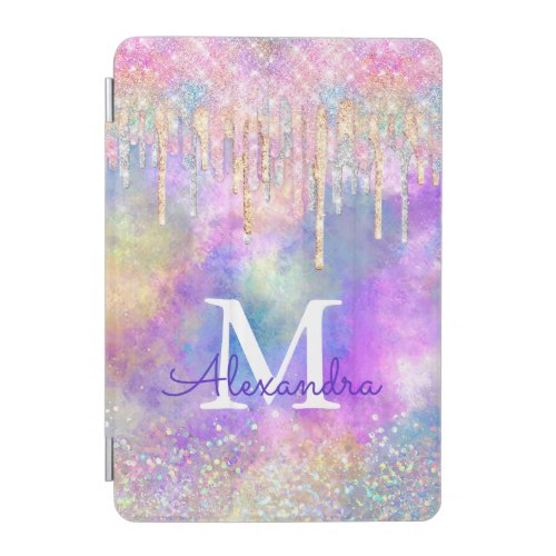 Chic colorful unicorn dripping glitter monogram iPad mini cover