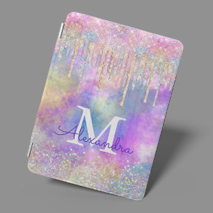 Chic colorful unicorn dripping glitter monogram iPad mini cover