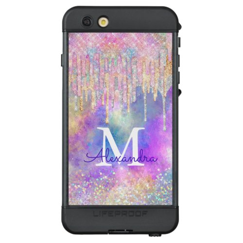 Chic colorful unicorn dripping glitter monogram LifeProof ND iPhone 6s plus case