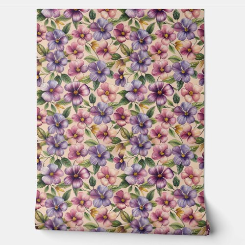 Chic colorful violets flowers purple floral wallpaper 