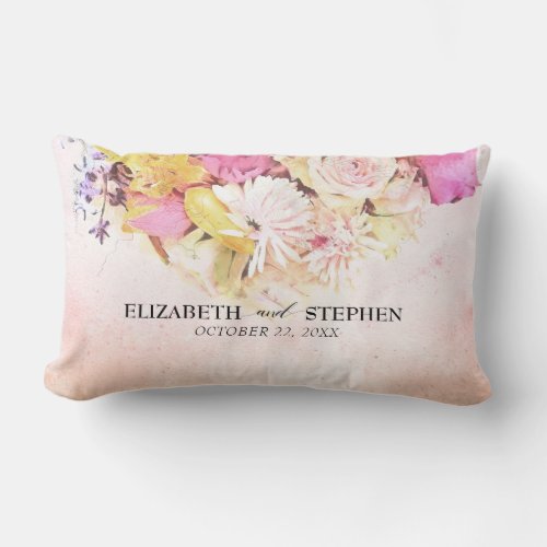 Chic Colorful Watercolor Flowers Botanical Wedding Lumbar Pillow