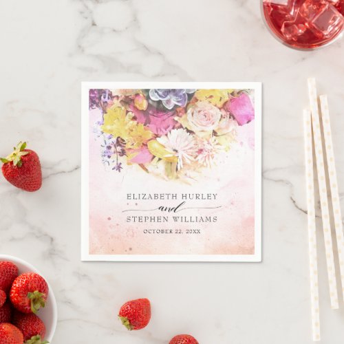 Chic Colorful Watercolor Flowers Botanical Wedding Napkins