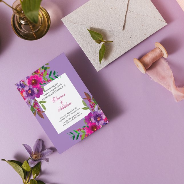 Chic Colorful Watercolor Flowers Summer Wedding Invitation (Creator Uploaded)