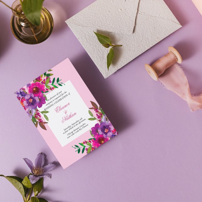 Chic Colorful Watercolor Flowers Summer Wedding Invitation (Creator Uploaded)