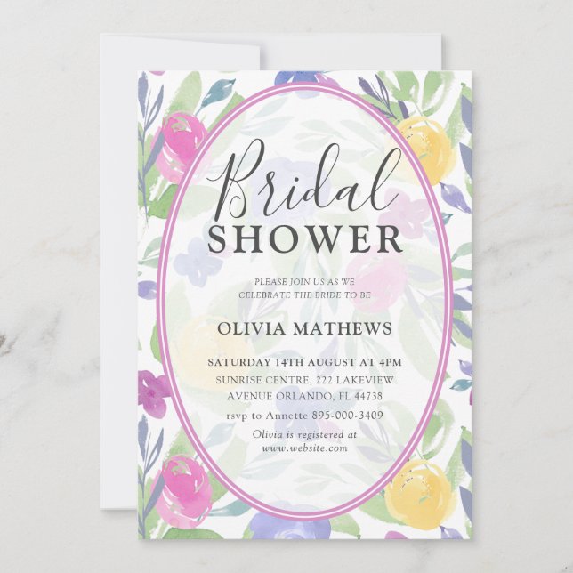 Chic Colorful Watercolor Rose Bridal Shower Invitation (Front)