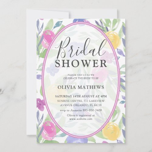 Chic Colorful Watercolor Rose Bridal Shower Invitation