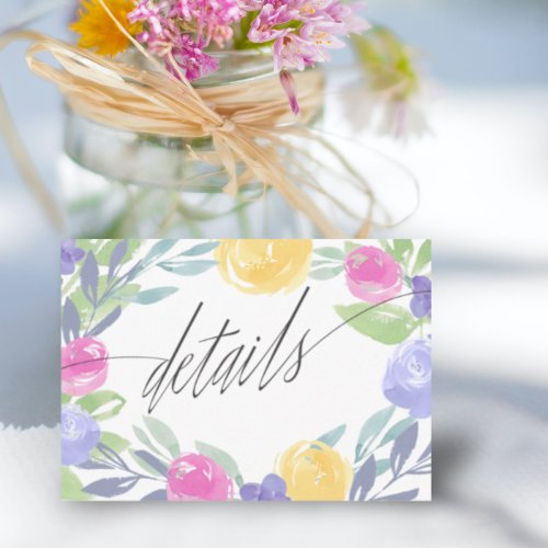 Chic Colorful Watercolor Spring Floral Wedding Enclosure Card