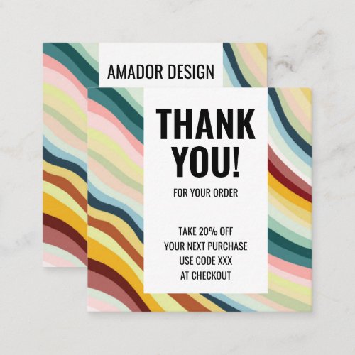 Chic Colorful Waves Thank You Order Social Icons Discount Card