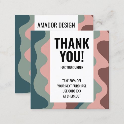 Chic Colorful Waves Thank You Order Social Icons Square Business Card