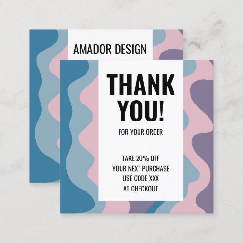 Chic Colorful Waves Thank You Order Social Icons Square Business Card