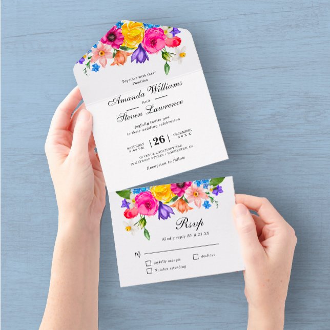 Chic colorful wildflowers wedding  all in one invitation (Creator Uploaded)