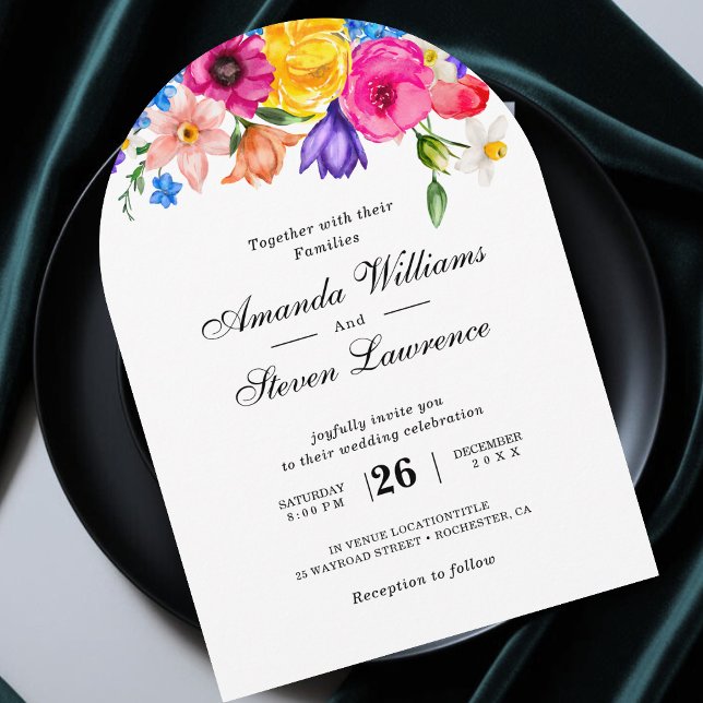 Chic colorful wildflowers wedding arch invitation (Creator Uploaded)