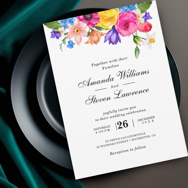 Chic colorful wildflowers wedding  invitation (Creator Uploaded)