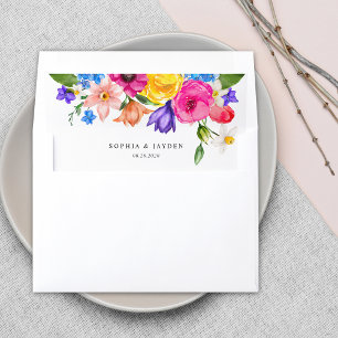 Chic colorful wildflowers wedding monogram envelope liner