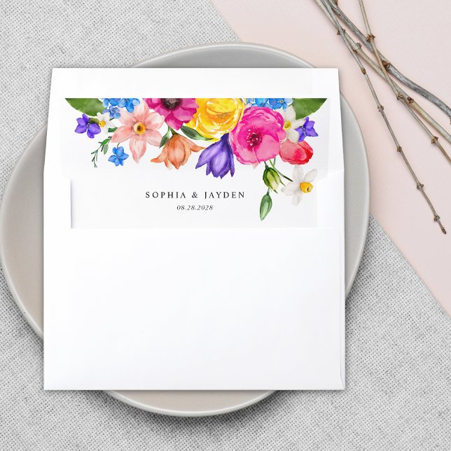 Chic colorful wildflowers wedding monogram  envelope liner (Creator Uploaded)