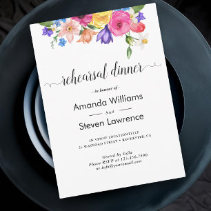 Chic colorful wildflowers wedding rehearsal dinner invitation