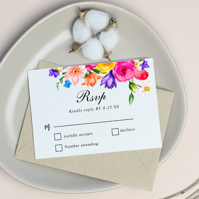 Chic colorful wildflowers wedding  RSVP card (Creator Uploaded)