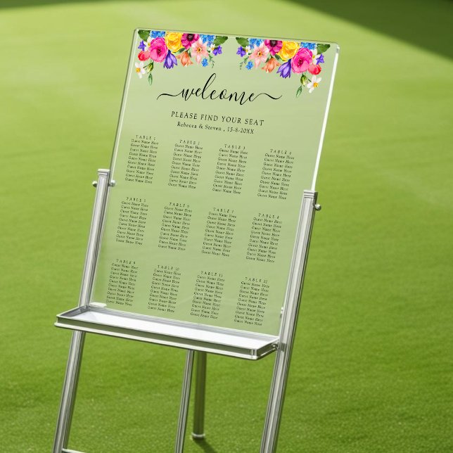 Chic colorful wildflowers wedding seating  acrylic sign (Creator Uploaded)