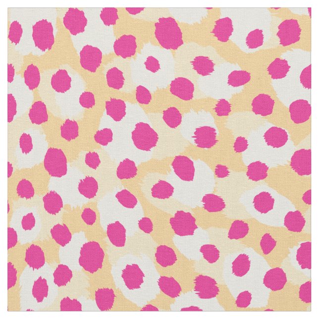 Chic colorful yellow pink cheetah print polka dots fabric (Close Up)