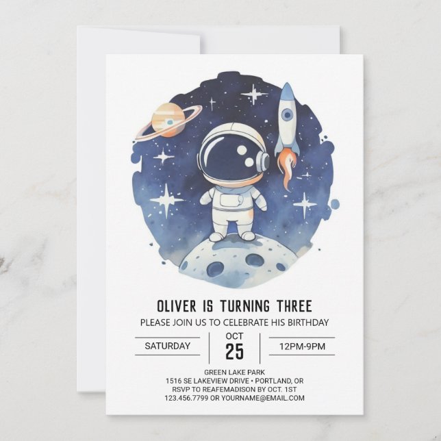Chic Comet Digital Astronaut Boy Birthday Invitation (Front)