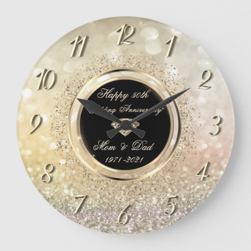 Chic Confetti Bokeh 50th Wedding Anniversary Large Clock