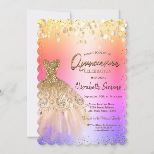 Chic Confetti DotsChic Dress Quinceaera  Invitation