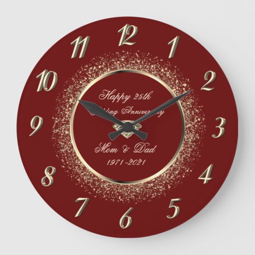 Chic Confetti Red 50 Wedding Anniversary Large Clock