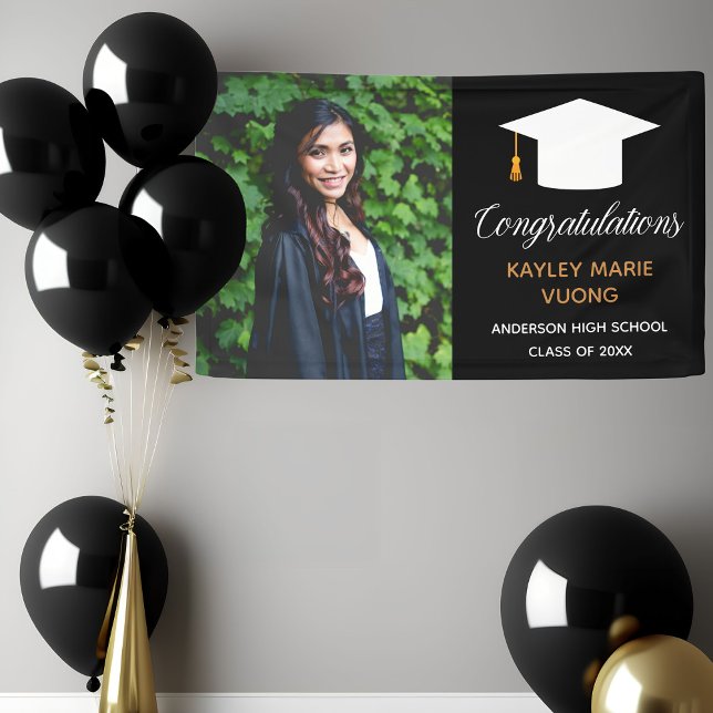 Chic Congratulations Graduate Photo Party Black Banner (Creator Uploaded)