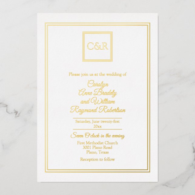 Chic Contemporary Monogrammed Foil Invitation (Front)