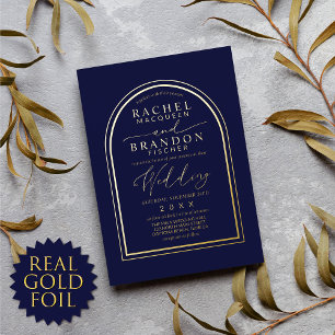 Chic Contemporary Wedding: Elegant Gold Foil Arch Foil Invitation