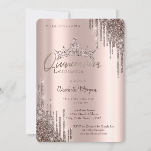 Chic Cool Glitter Crown Drop Quinceaera   Invitation