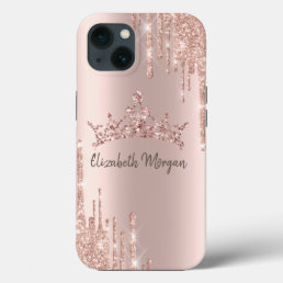 Chic Cool Glitter Crown Drop  Rose Gold iPhone 13 Case