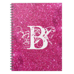 Chic Cool Pink Glitter White Initial Monogram Notebook