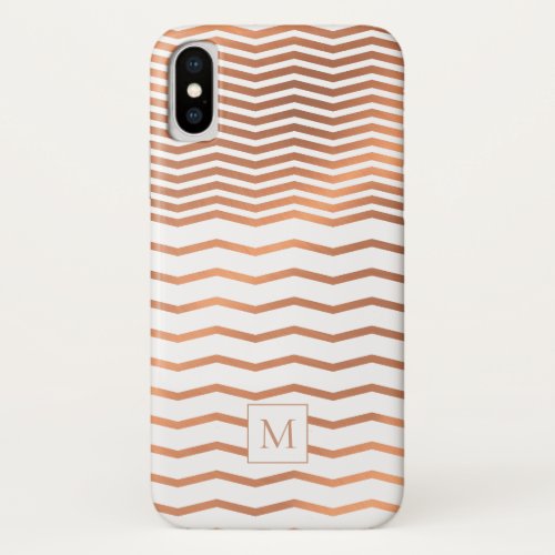 Chic Copper and Rose Gold Foil Chevron Monogram iPhone X Case