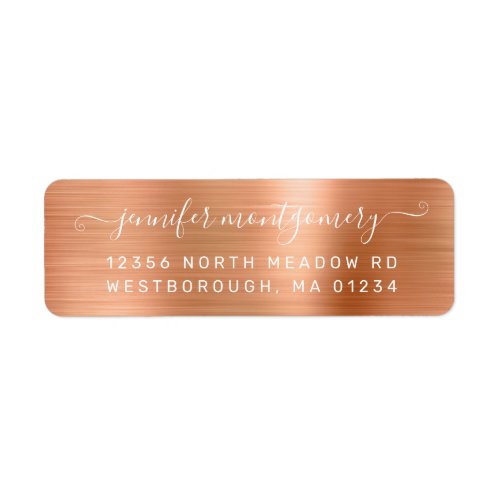 Chic Copper Brushed Metal Return Address Label