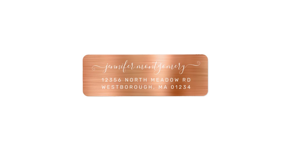 Chic Copper Brushed Metal Return Address Label Zazzle