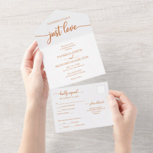 Chic Copper Calligraphy Casual Wedding All In One Invitation