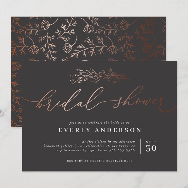 Chic Copper Calligraphy | Elegant Bridal Shower Invitation (Front/Back)
