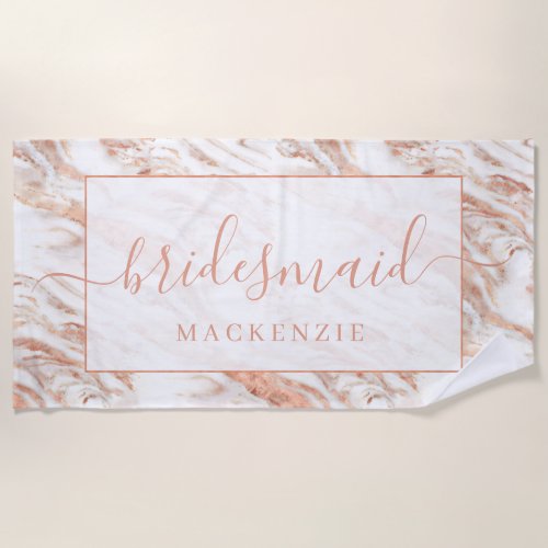 Chic Copper Marble Rose Gold Bridesmaid Beach Towel
