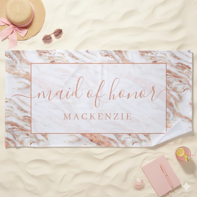 Chic Copper Marble Rose Gold Maid of Honor Beach Towel (Chic Copper Marble Rose Gold Maid of Honor Beach Towel)