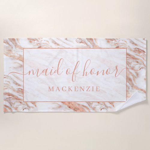 Chic Copper Marble Rose Gold Maid of Honor Beach Towel